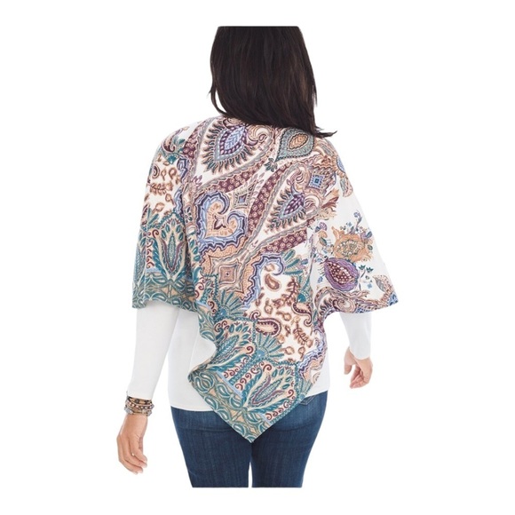 Chico’s Poncho | Size L/XL | Printed Sueded Paisley Multi-Colored Boho - Picture 3 of 10